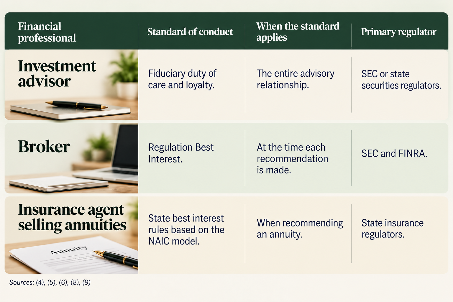 Standards for investment advisers, brokers, and insurance agents selling annuities compared