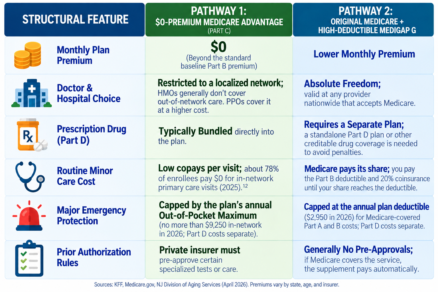 Comparative breakdown of Medicare Advantage and Original Medicare with High-Deductible Medigap Plan G