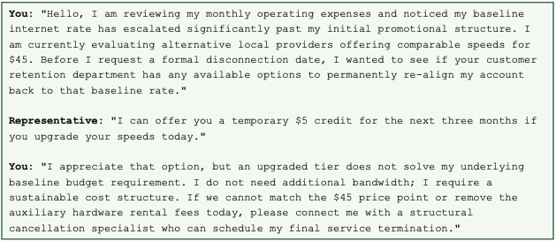 Example script for negotiating a lower internet bill